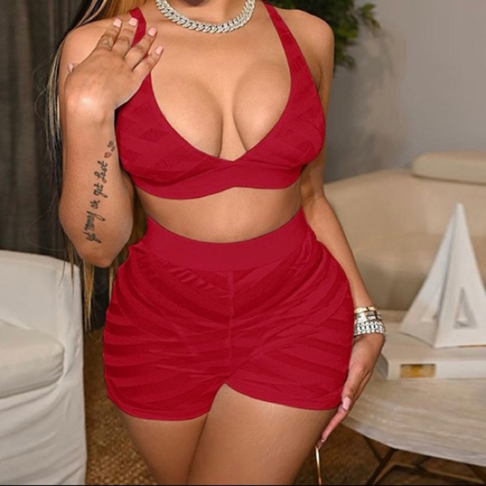 Women Red two piece set clubwear/lounge wear
